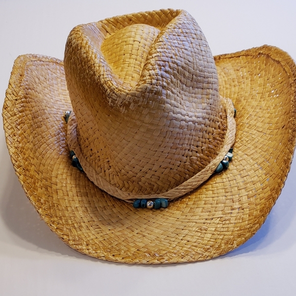 O'Rageous Accessories - Women's Straw Cowboy Hat Turquoise Beads